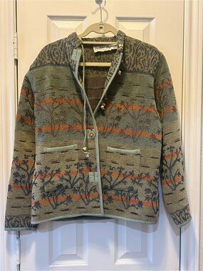 Flashback Patterned Utility Jacket with Orange & Navy Motifs